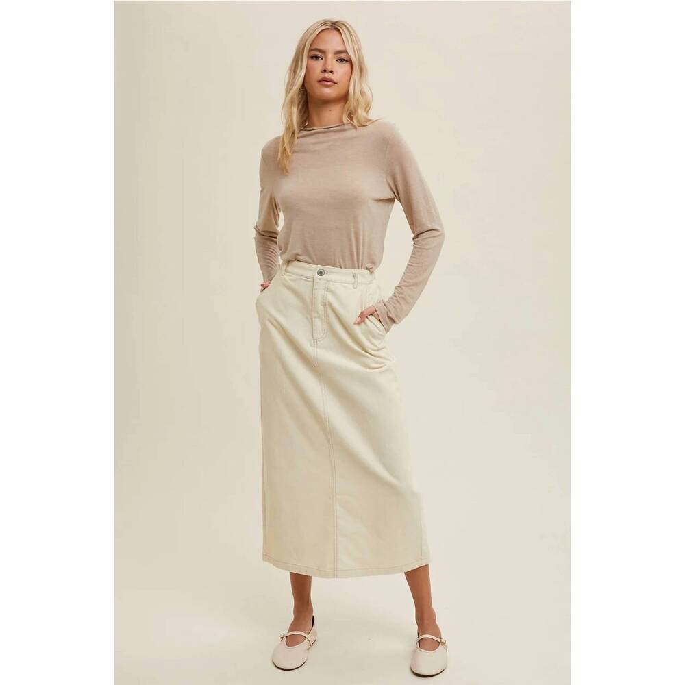 NEW WISHLIST split second corduroy midi skirt in cream